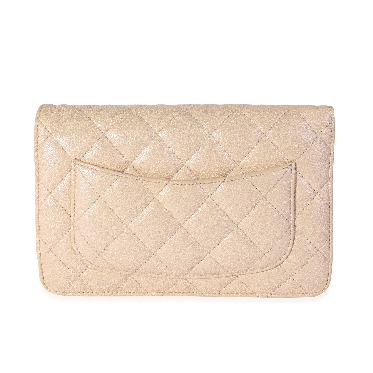 Chanel Metallic Beige Quilted Caviar Wallet on Chain