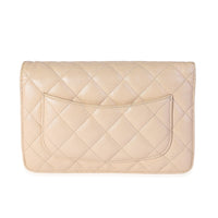 Chanel Metallic Beige Quilted Caviar Wallet on Chain