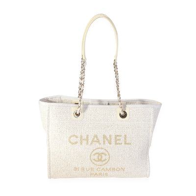 Chanel Ivory Metallic Tweed Small Deauville Shopping Tote