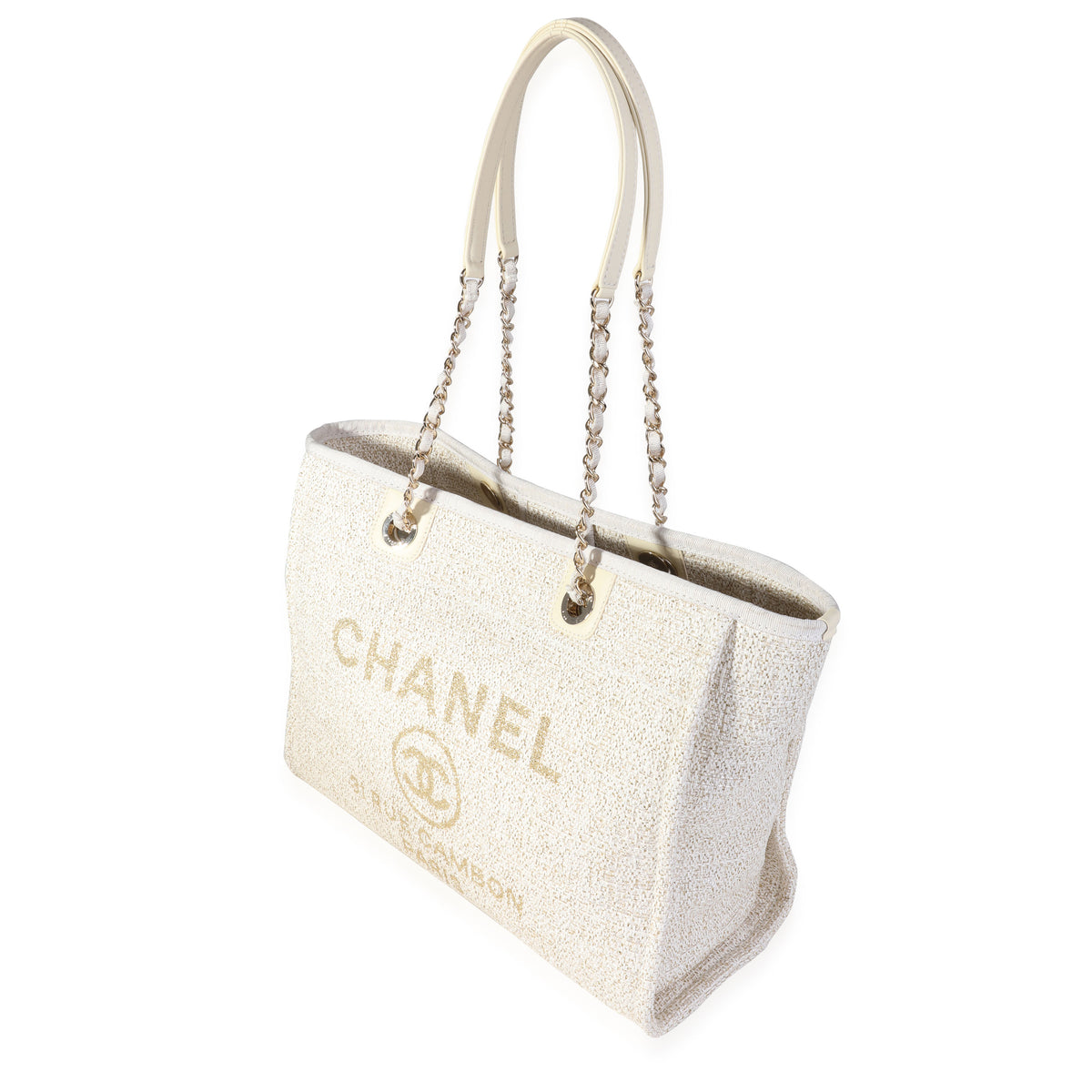 Chanel Ivory Metallic Tweed Small Deauville Shopping Tote