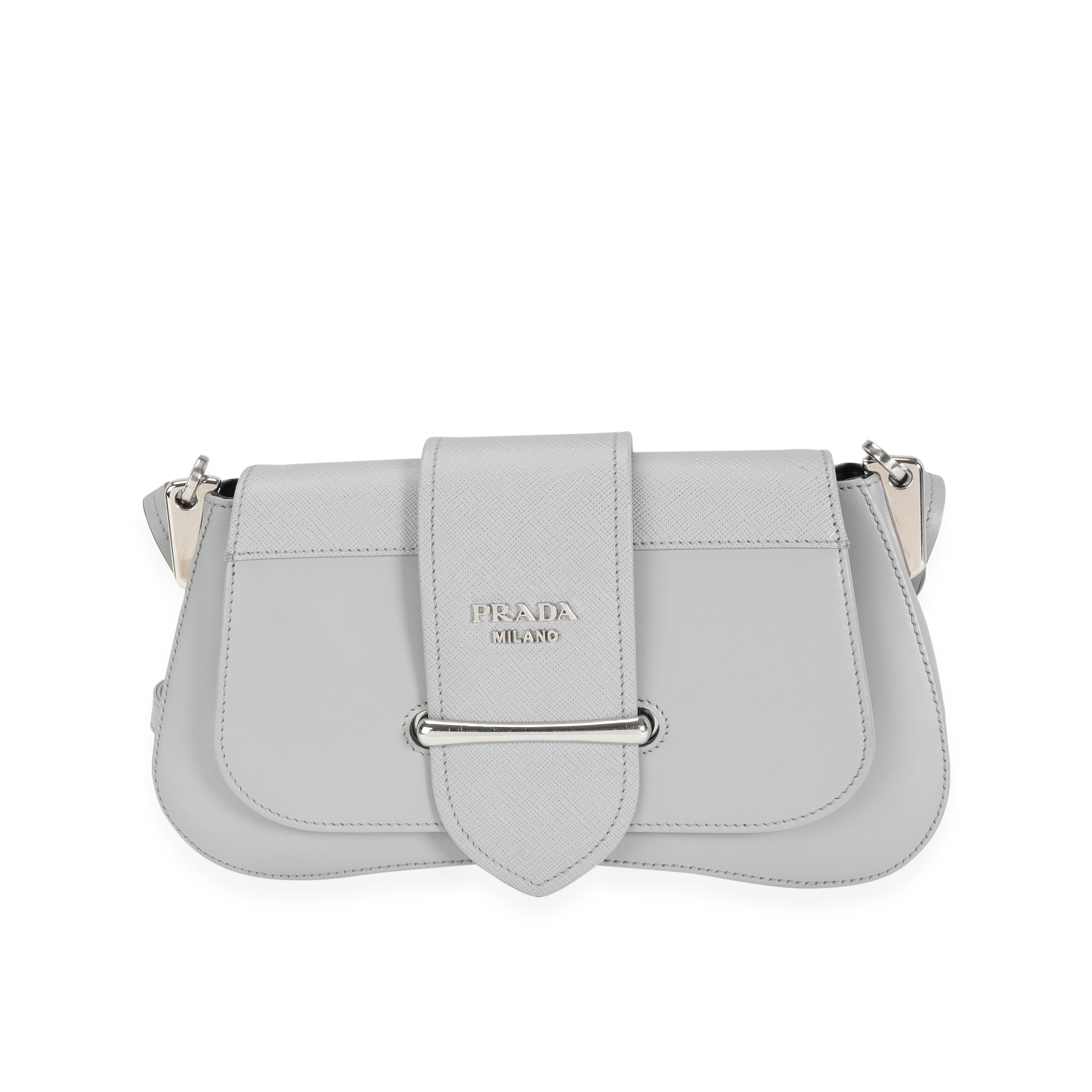 Prada Gray Calfskin and Saffiano Leather Sidonie Bag myGemma