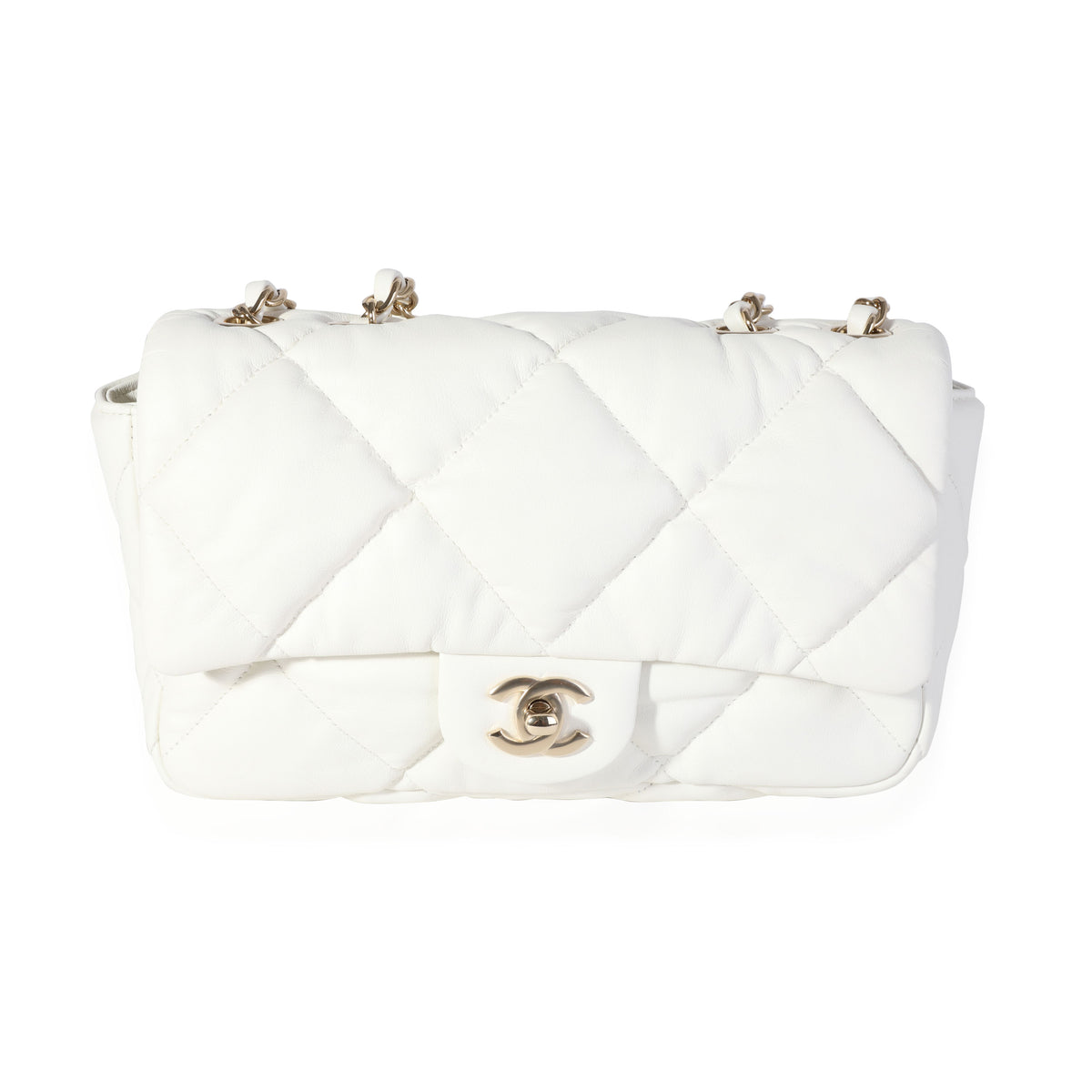 Chanel White Quilted Lambskin Chain Around Mini Pouch, myGemma