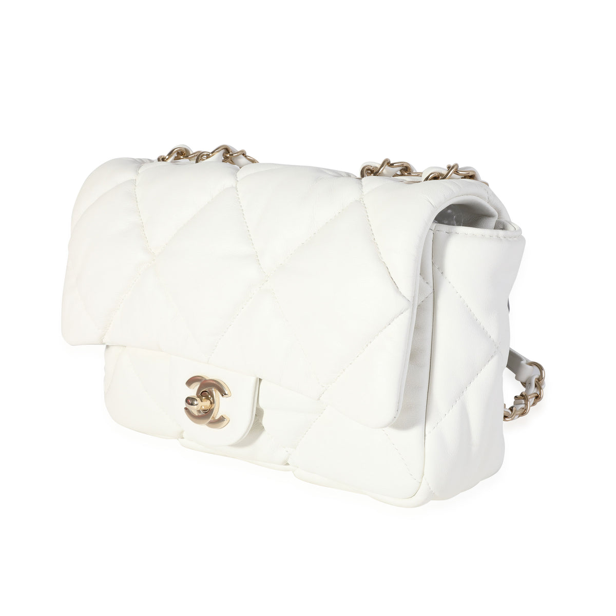 Chanel White Quilted Lambskin Bubble Flap Bag