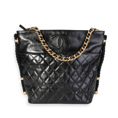 Chanel Black Crumpled Calfskin En Vogue Rope Tote