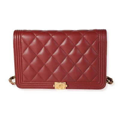 Chanel Burgundy Quilted Lambskin Boy Wallet on Chain