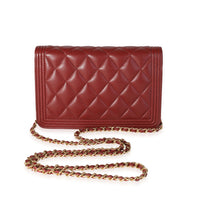 Chanel Burgundy Quilted Lambskin Boy Wallet on Chain