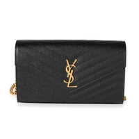 Saint Laurent Black Grain De Poudre Large Envelope Chain Wallet