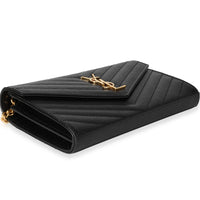 Saint Laurent Black Grain De Poudre Large Envelope Chain Wallet