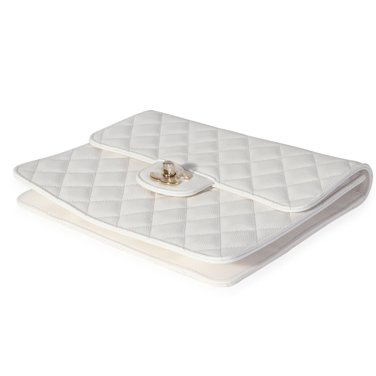 Chanel White Quilted Caviar Classic Flap Case