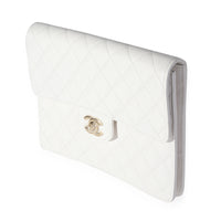 Chanel White Quilted Caviar Classic Flap Case