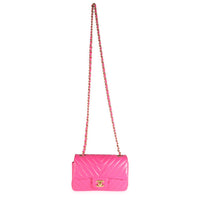 Chanel Hot Pink Chevron Quilted Lambskin Mini Rectangular Flap Bag