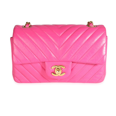 Chanel Hot Pink Chevron Quilted Lambskin Mini Rectangular Flap Bag