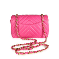 Chanel Hot Pink Chevron Quilted Lambskin Mini Rectangular Flap Bag