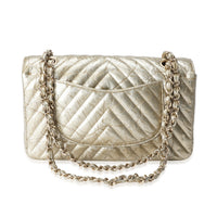 Chanel Gold Chevron Quilted Patent Leather Medium Classic Double Flap Bag