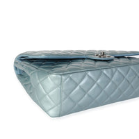 Chanel Light Blue Quilted Patent Leather Maxi Classic Double Flap