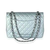 Chanel Light Blue Quilted Patent Leather Maxi Classic Double Flap