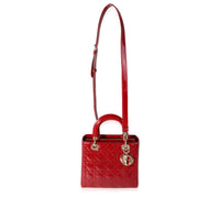 Dior Red Cannage Patent Leather Medium Lady Dior Bag