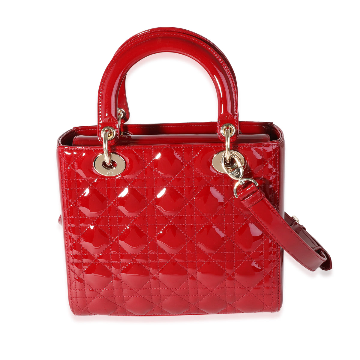Dior Red Cannage Patent Leather Medium Lady Dior Bag