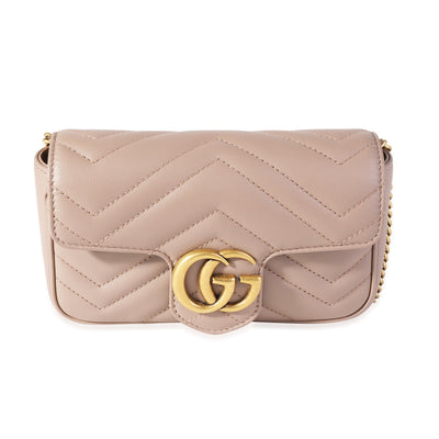 Gucci Taupe Matelassé Leather GG Marmont Super Mini Shoulder Bag