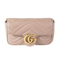 Gucci Taupe Matelassé Leather GG Marmont Super Mini Shoulder Bag