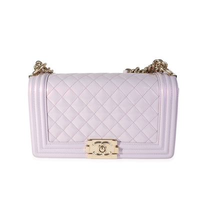 Chanel Purple Quilted Patent Leather Old Medium Boy Bag