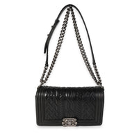 Chanel Black Chain-Quilted Lambskin Old Medium Boy Bag