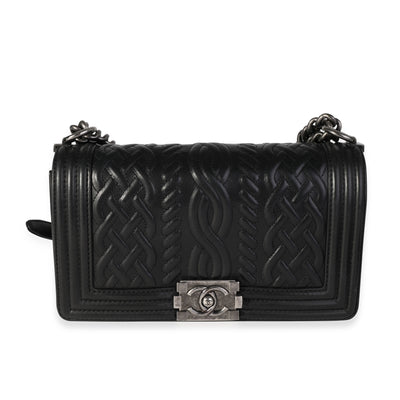 Chanel Black Chain-Quilted Lambskin Old Medium Boy Bag