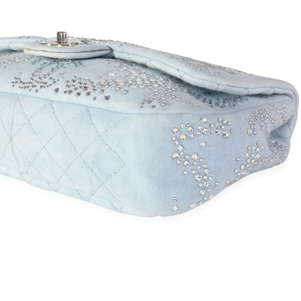 Chanel Light Blue Quilted Denim Swarovski Crystal Single Flap Bag, myGemma