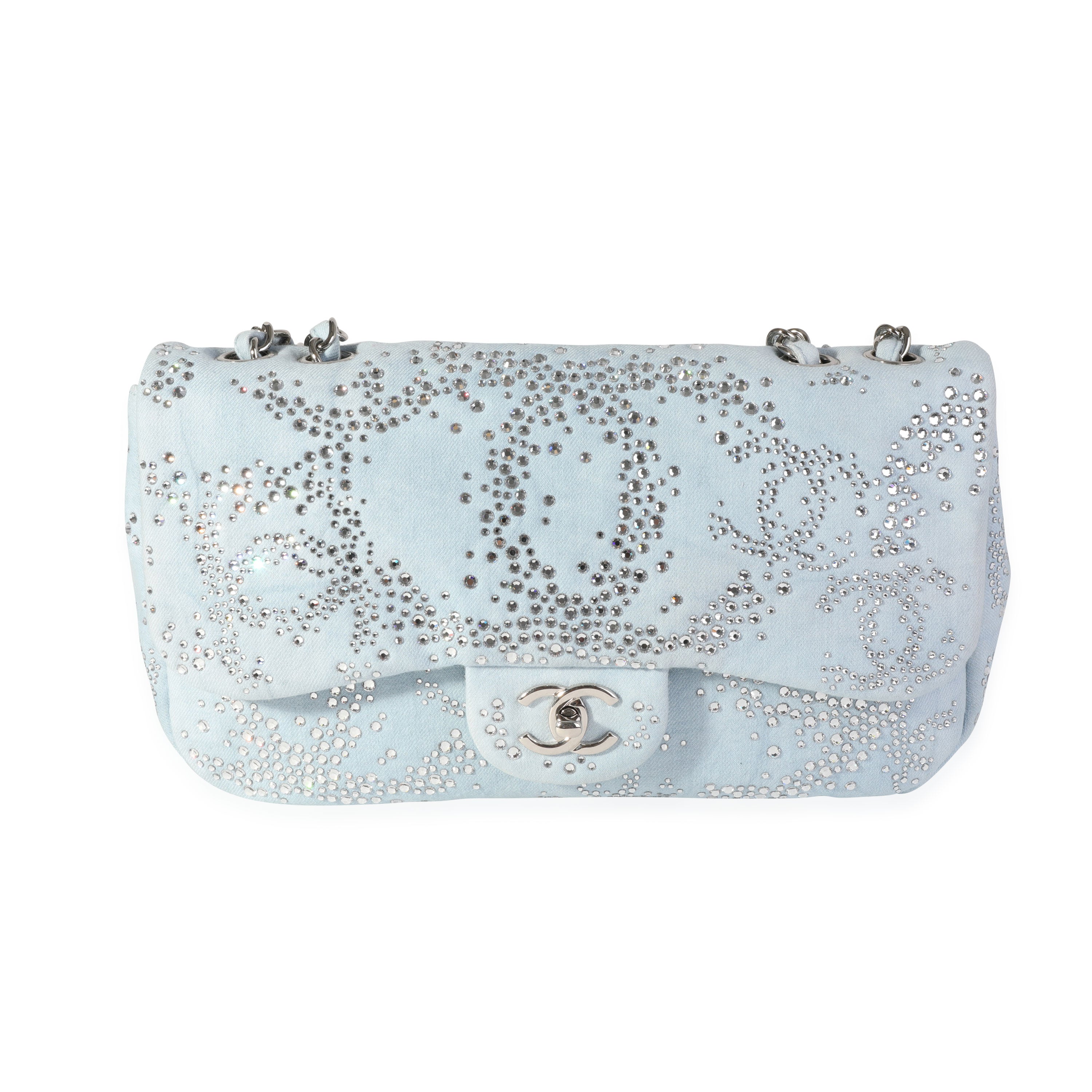 Chanel Light Blue Quilted Denim Swarovski Crystal Single Flap Bag, myGemma