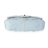 Chanel Light Blue Quilted Denim Swarovski Crystal Single Flap Bag