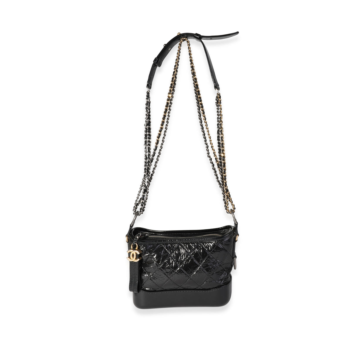 Chanel Black Aged Patent Calfskin Small Gabrielle Hobo