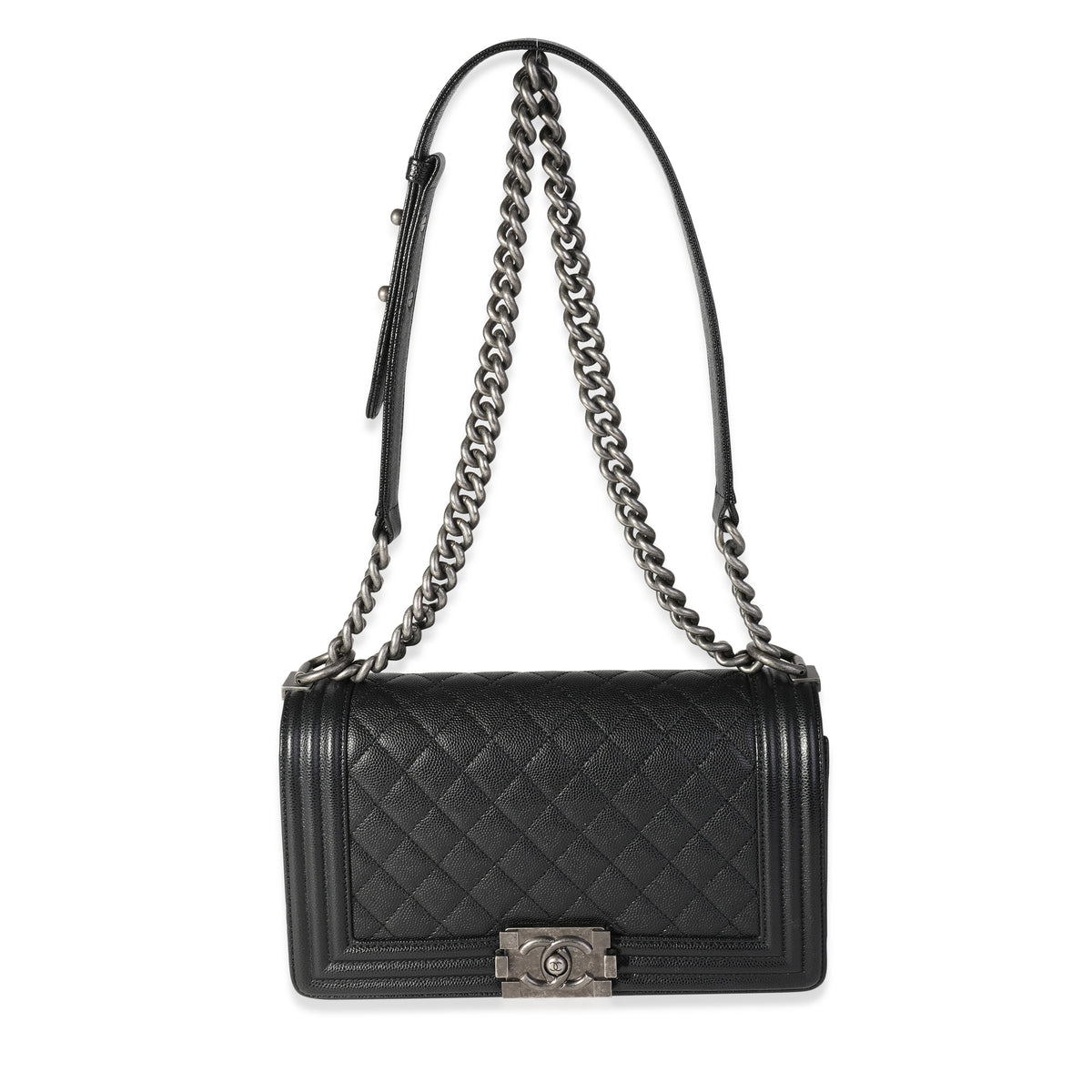 Chanel Black Quilted Leather Old Medium Boy Bag