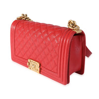 Chanel Red Quilted Caviar Old Medium Boy Bag