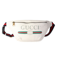Gucci Ivory Grained Calfskin Logo Waist Bag