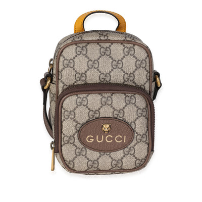 Gucci Brown Leather & GG Supreme Canvas Neo Vintage Mini Crossbody Bag