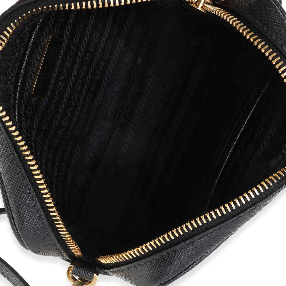 Prada Black Saffiano Leather Mini Zip-Top Camera Crossbody Bag