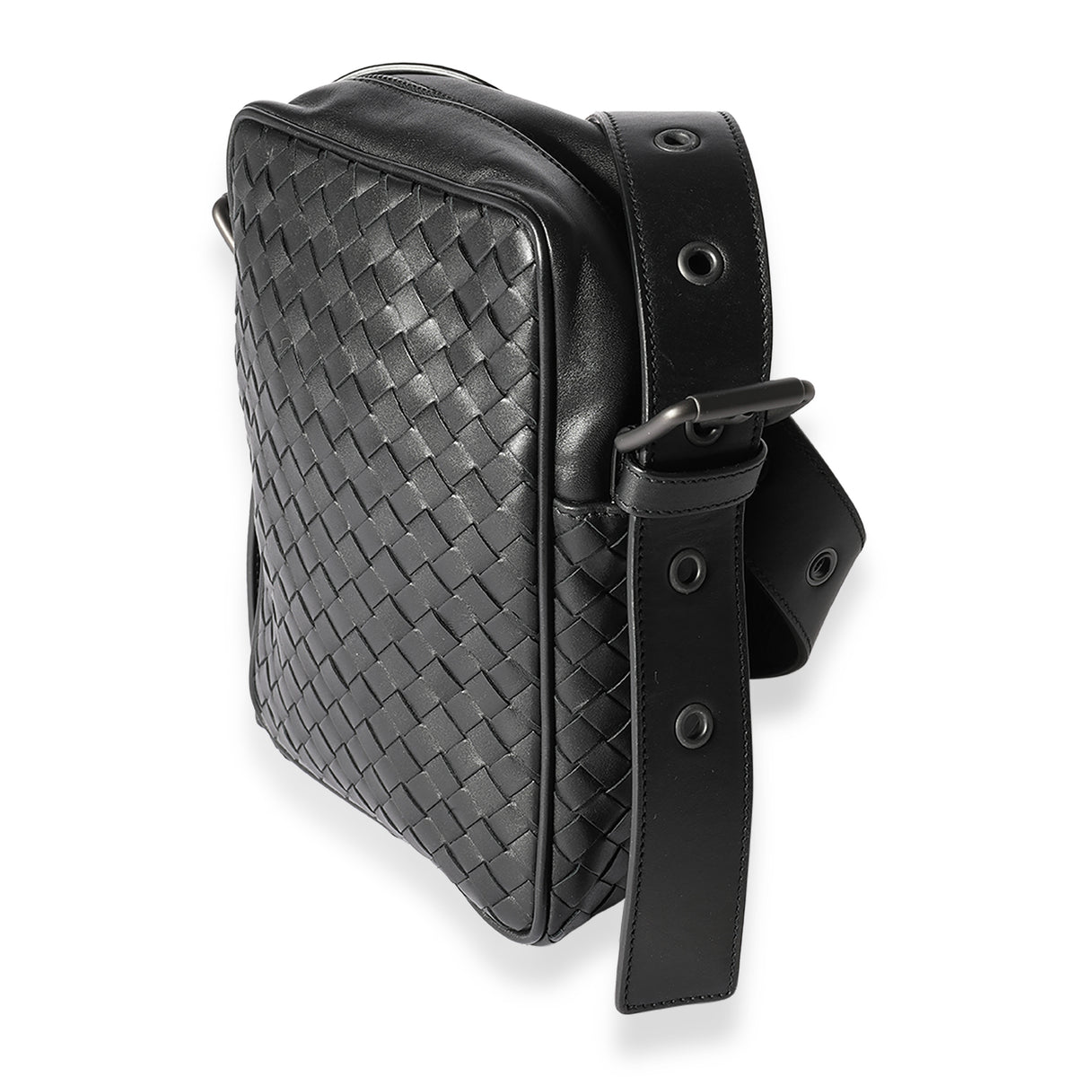 Bottega Veneta® Men's Mini Intrecciato Cross-Body Bag in Black