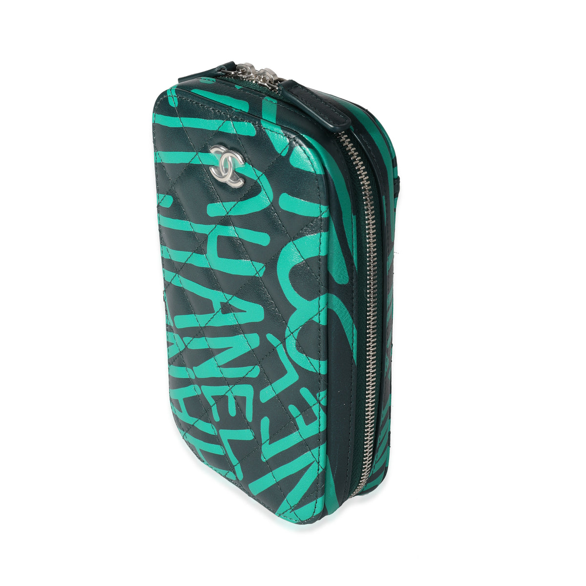 Chanel Green Graffiti Print Quilted Calfskin Phone Holder Crossbody Bag