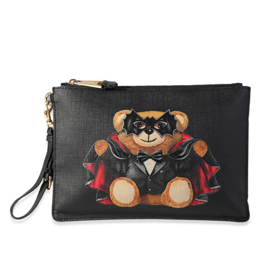 Moschino Black Coated Canvas Vampire Teddy Bear Pouch