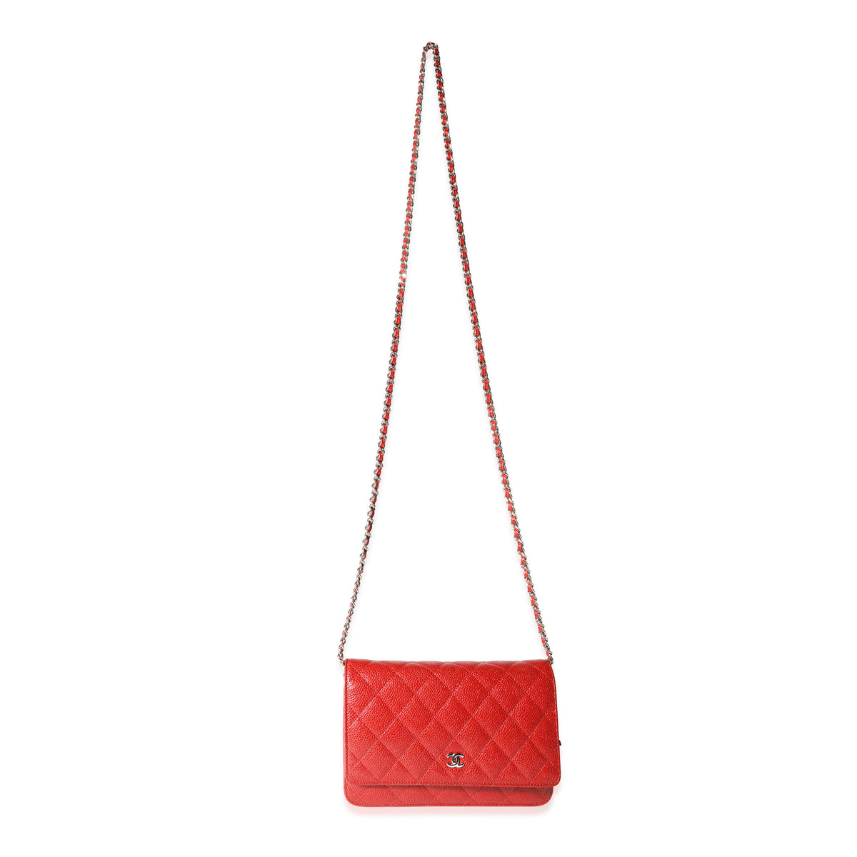 Chanel Red Quilted Caviar Wallet on Chain