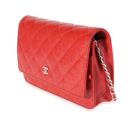 Chanel Red Quilted Caviar Wallet on Chain