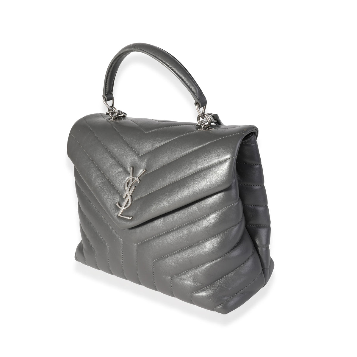 Saint Laurent Grey Matelassé Calfskin Top Handle Loulou Bag