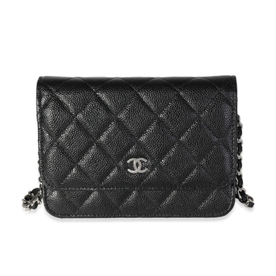 Chanel Black Quilted Caviar Mini Wallet On Chain