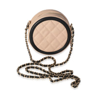 Chanel Beige & Black Caviar Quilted Round Filigree Crossbody