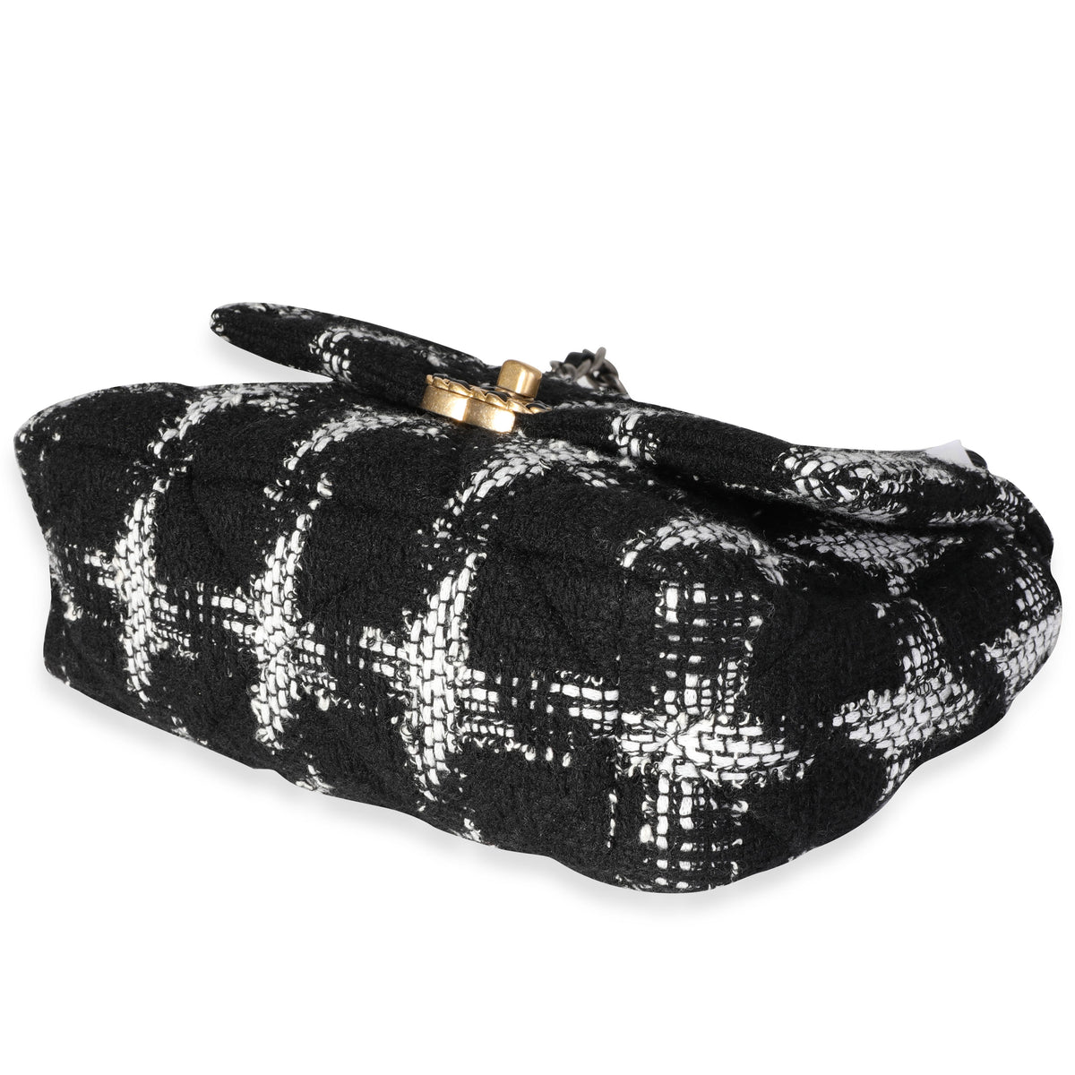 Chanel Black & White Tweed Quilted Medium Chanel 19 Flap