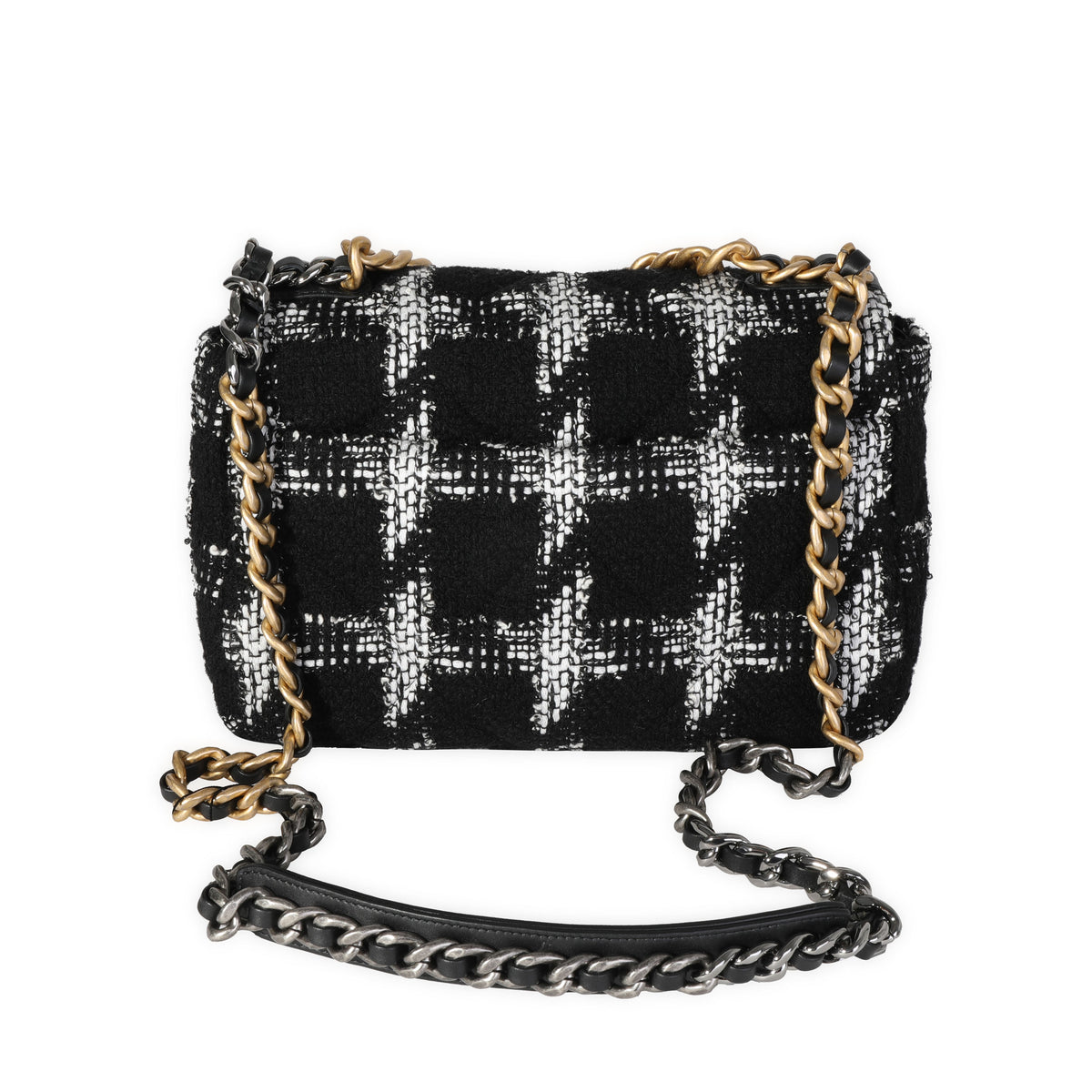 Chanel Black & White Tweed Quilted Medium Chanel 19 Flap