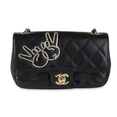 Chanel Black Quilted Lambskin V for Victory Peace Sign Extra Mini Flap Bag