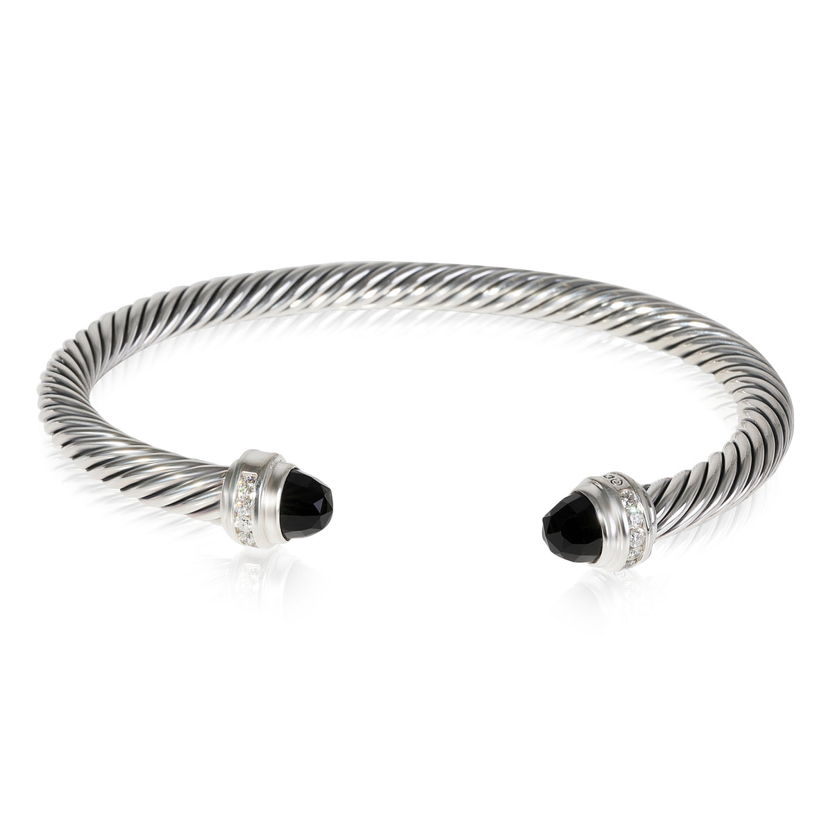 David Yurman Cable Classics Onyx Diamond Bracelet in  Sterling Silver 0.18 CTW