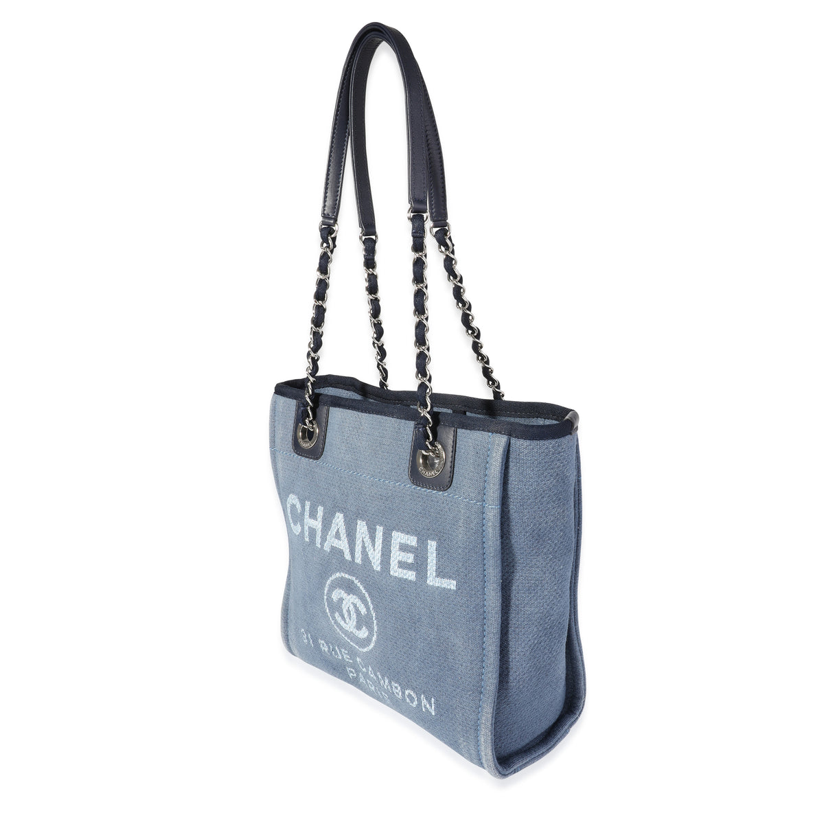 Chanel Small Deauville Shopping Bag Black Canvas and Calfskin Light Gold  Hardware