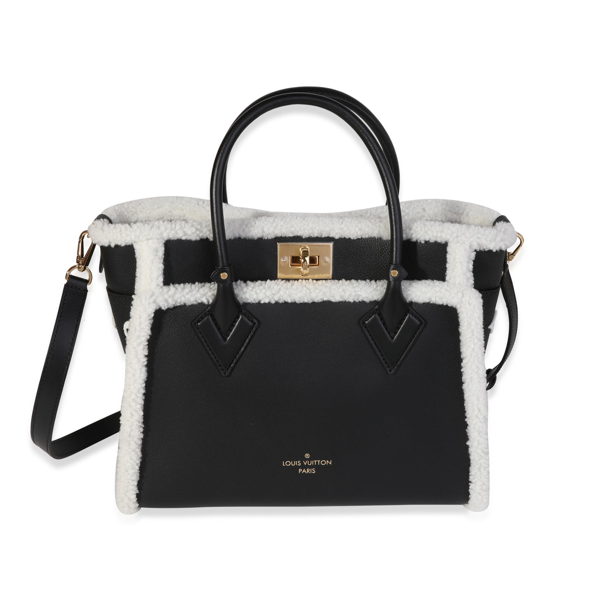 Louis Vuitton Black Grained Calfskin & White Shearling Monogram On My Side MM